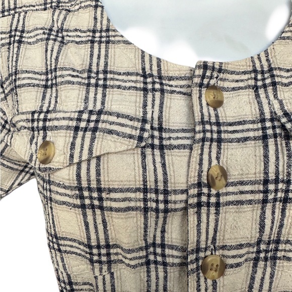 Vintage Silk Exchange Textured Silk Navy and Cream Plaid Romper - Size S - Picture 2 of 6